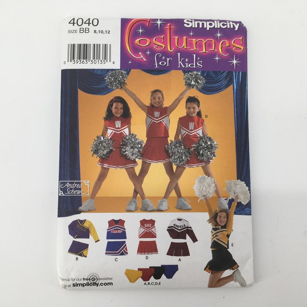 Simplicity Sewing Pattern 4040 Cheer Cheerleader Outfit Team Spirit 8-12 UNCUT
